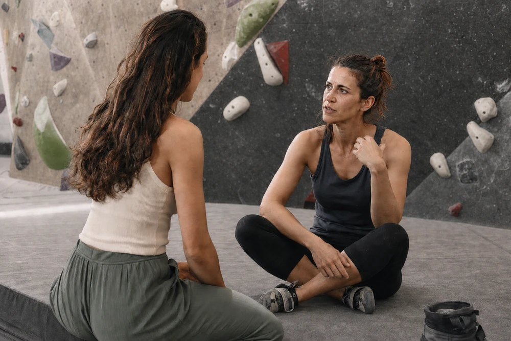 Eva échange avec une sportive dans le cadre d’un suivi objectif